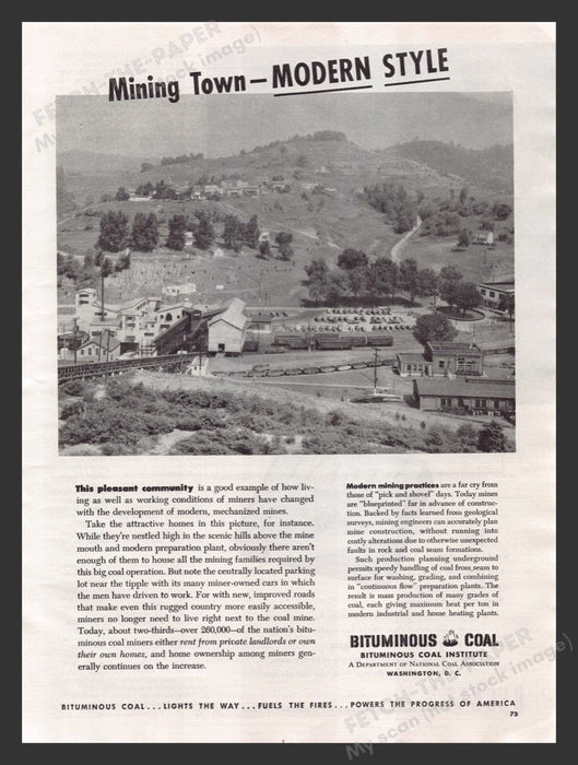 1949 Modern Mining Town Bituminous Coal Print Advertisement Ad
