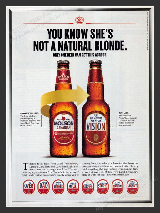 2002 Molson Canadian Beer Not a Natural Blonde Print Advertisement Ad