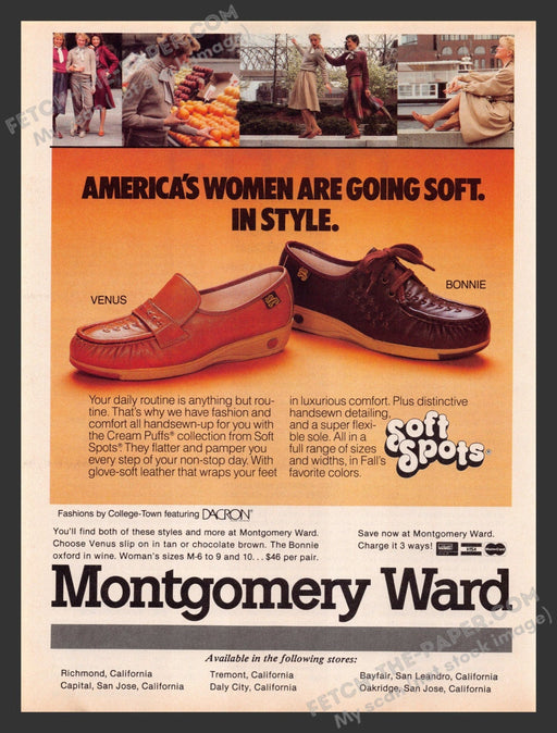 1983 Print Advertisement Montgomery Ward Soft Spots Shoes Venus Bonnie Ad.