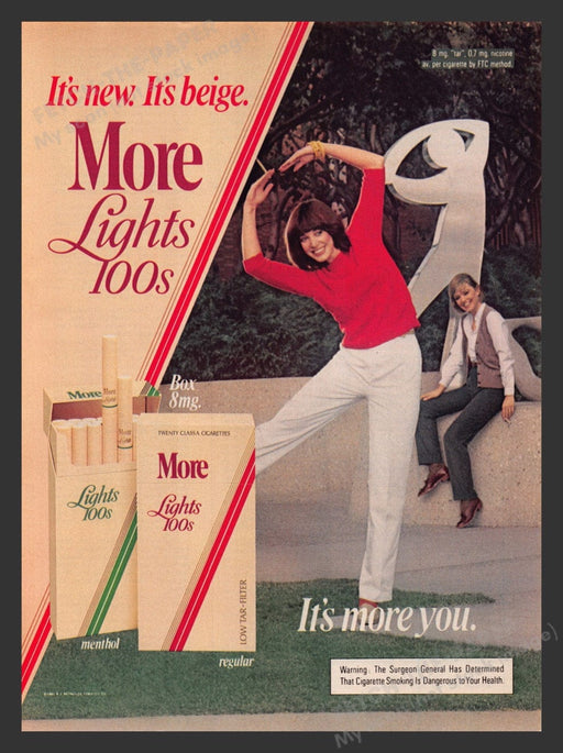1981 More Lights 100s Cigarettes Woman Shape Print Advertisement Ad
