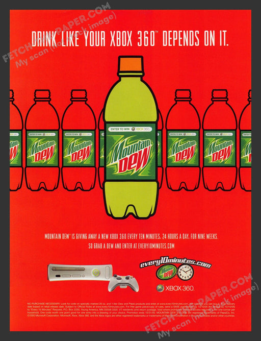2005 Print Advertisement Mountain Dew & Xbox 360 Beverage Ad.