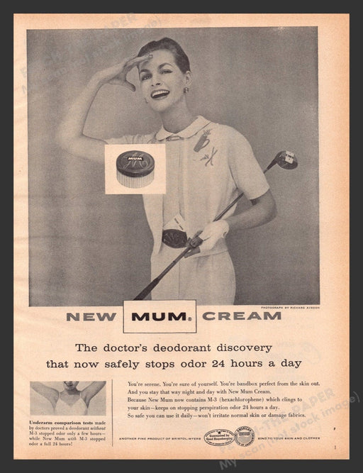 1956 Mum Cream Deodorant Female Golfer Print Advertisement Ad