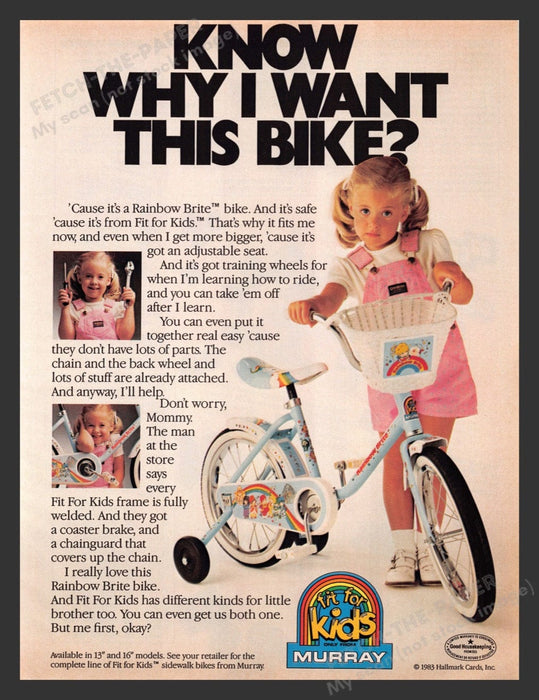 1985 Murray Fit for Kids Rainbow Brite Bike & Little Girl Print Advertisement Ad