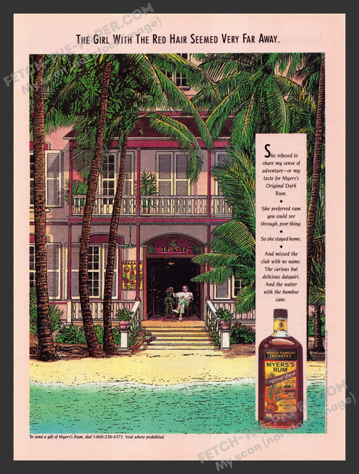 1990 Print Advertisement Myer's Jamaican Rum Illustration Tropical Alcohol Ad.