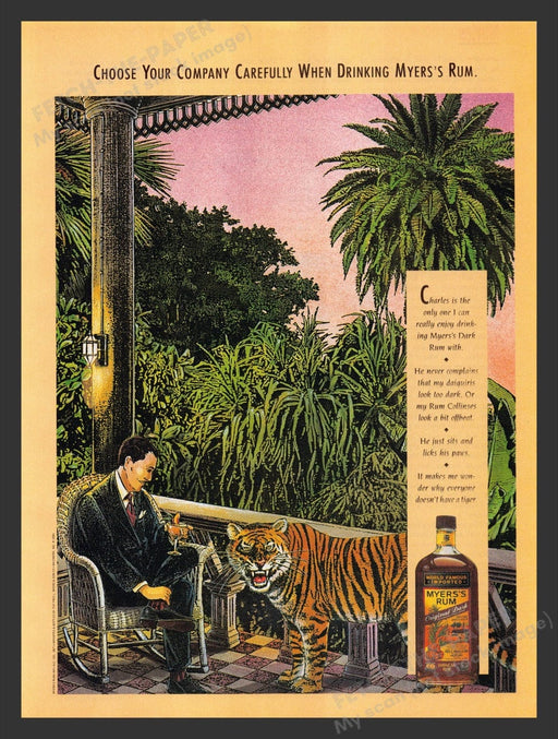 1990 Myers's Rum Charles the Tiger Jamaican Print Advertisement Ad