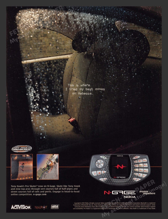 2003 N Gate Nokia Backseat Car Tony Hawk's Skater Video Game Print Advertisement