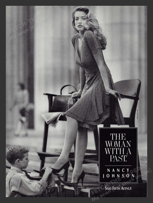 Nancy Johnson 1990s Print Advertisement Shoe Shiner Legs Dress Shoes Hosiery Fetch the Paper!