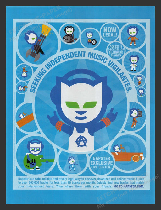 Napster 2000s Print Advertisement 2003 "Seeking Independent Music Vigilantes" Fetch the Paper!