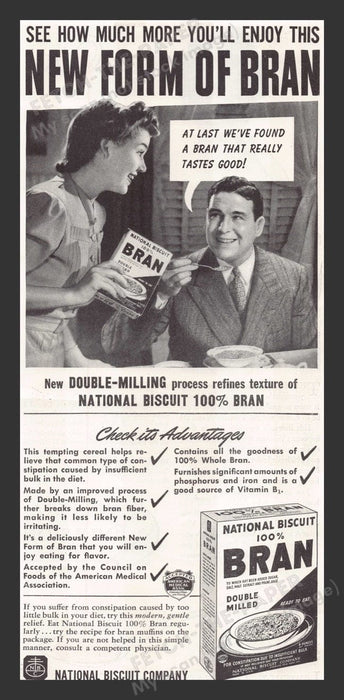 1941 National Biscuit 100% Bran Cereal Double Milled Print Advertisement Ad
