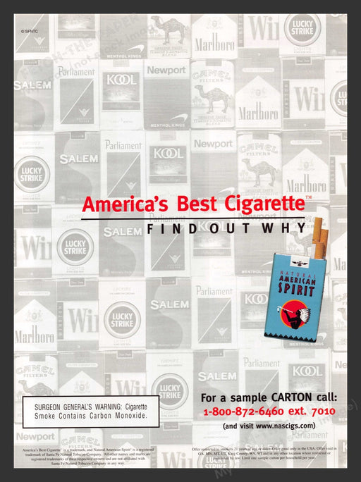 2000 Natural American Spirit Cigarette Best Print Advertisement Ad.