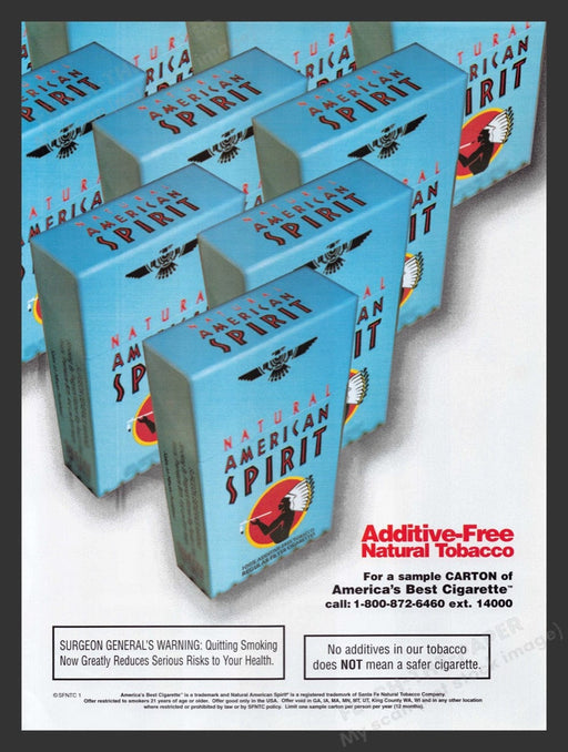 2002 Natural American Spirit Cigarettes Blue on White Print Advertisement Ad
