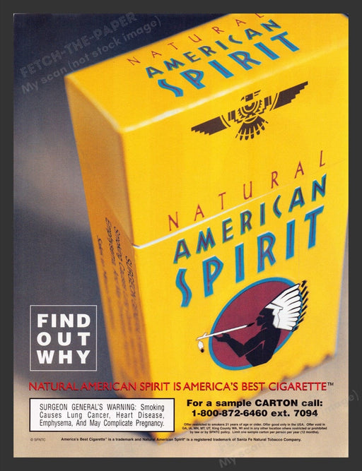 2002 Natural American Spirit Cigarettes Close Up on Box Print Advertisement Ad
