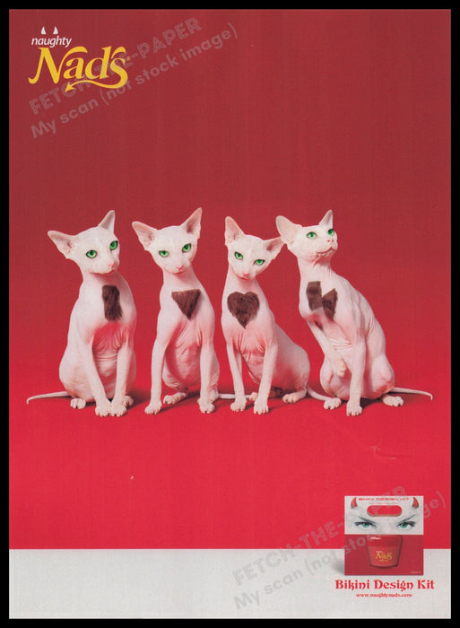 Naughty Nads Bikini Design 2000s Print Advertisement Ad 2006 Hairless Cats Fetch the Paper!