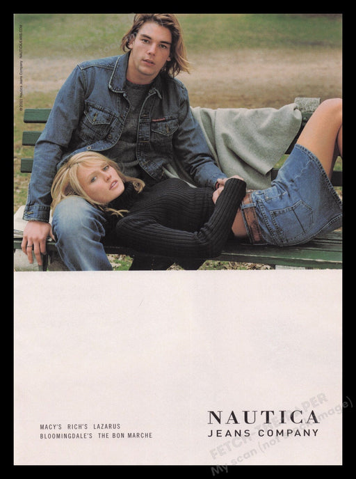 Nautical 2000s Print Advertisement Ad 2001 Couple on Bench Clothing Fetch the Paper!