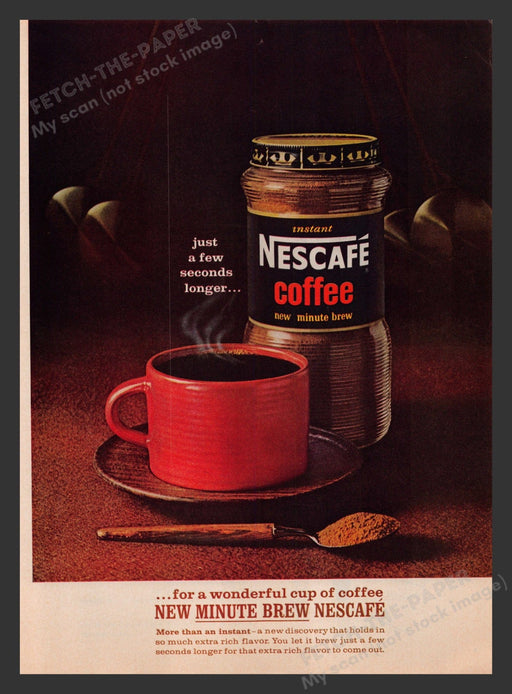 Nescafe 1960s Print Advertisement 1964 Coffee Minute Brew Red Mug Promo Fetch the Paper!