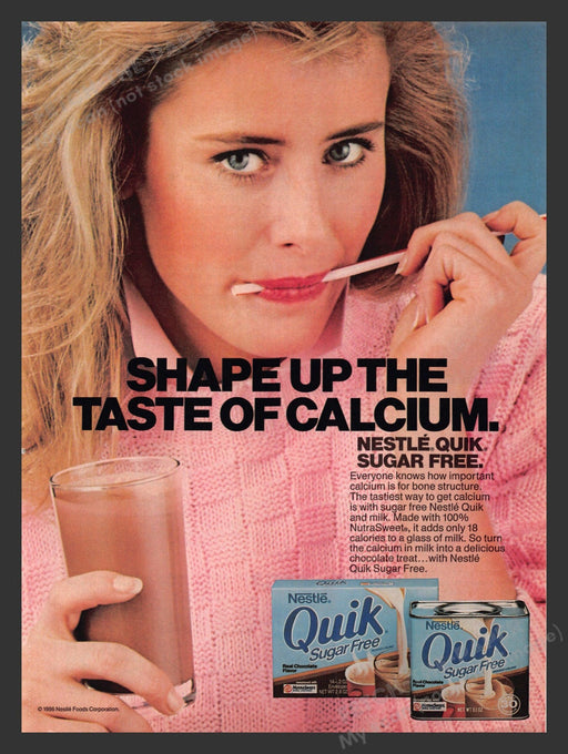 1986 Nestle Quick Sugar Free Chocolate Licking Straw Print Advertisement Ad