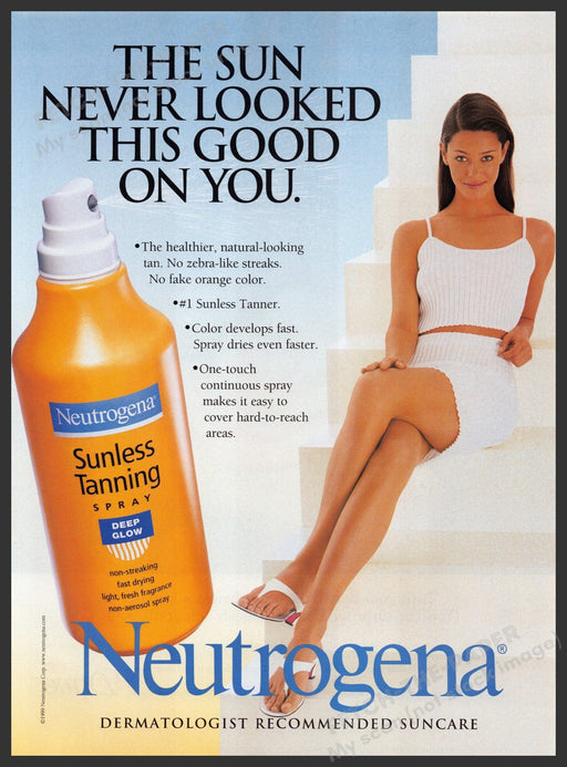 Neutrogena Sunless Tanning 1990s Print Advertisement Ad 1999 Tan Legs Stairs Fetch the Paper!