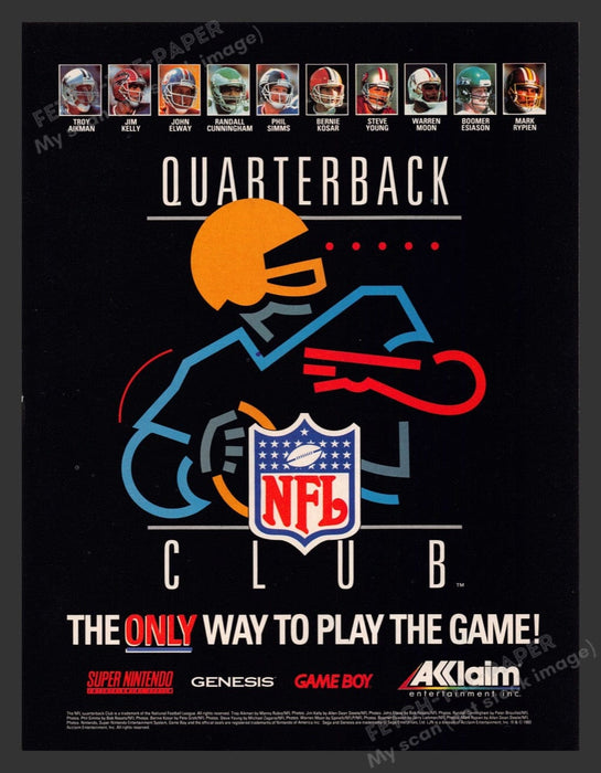1993 NFL Quarterback Club Video Game Print Advertisement