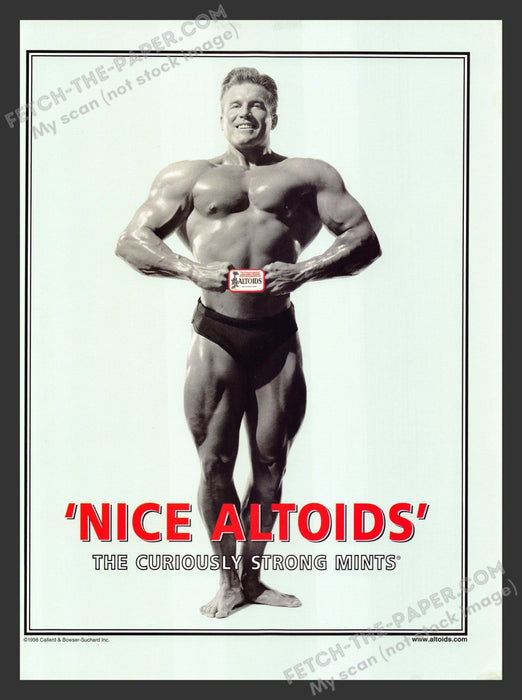 2001 "Nice Altoids" Bodybuilder Mints Print Advertisement.