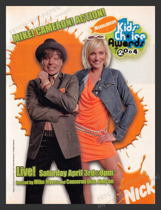 2004 Nickelodeon Kids' Choice Awards Myers Cameron Diaz Print Advertisement Ad