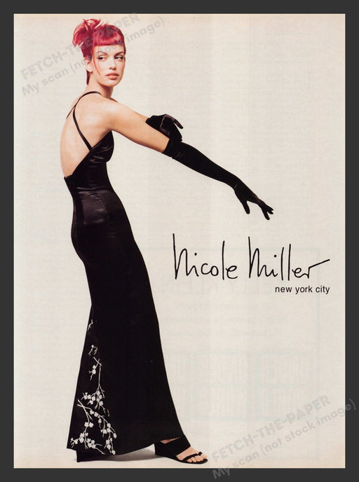 Nicole Miller NYC Redhead Model 1990s Print Advertisement 1996 Fetch the Paper!