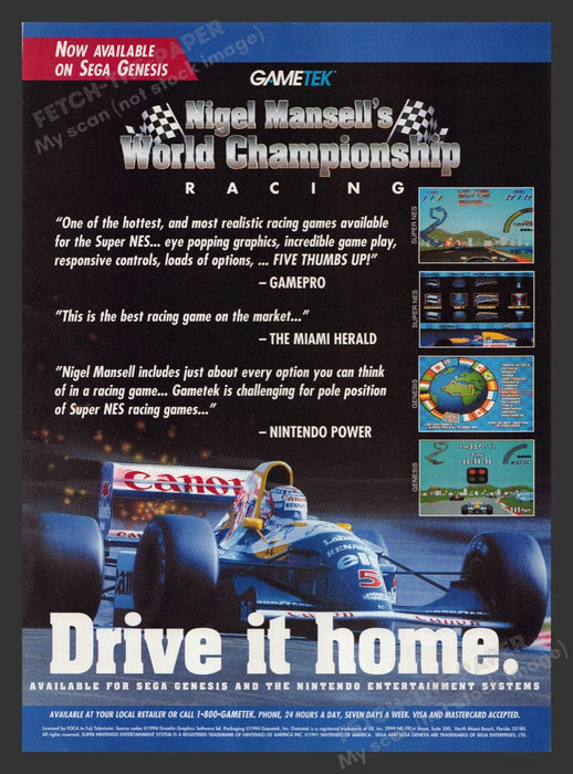 1994 Nigel Mansell's World Championship Racing Video Game Print Advertisement
