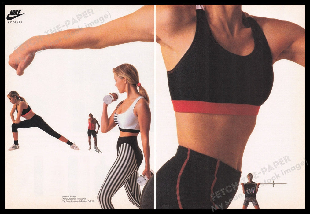 Nike Apparel 1980s Print Advertisement (2 pages) 1989 Women Working Out Fetch the Paper!