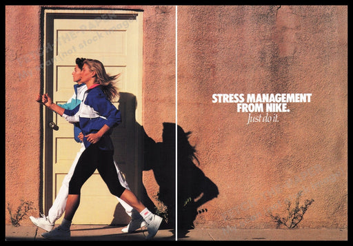 Nike Shoes 1990s Print Advertisement (2 pages) 1990 Walking Stress Management Fetch the Paper!
