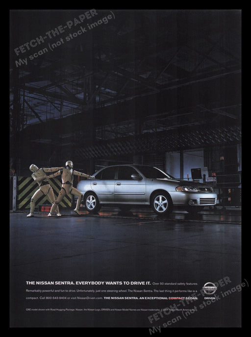 Nissan 2000s Print Advertisement Ad 2001 Sentra Crash Test Dummies Fetch the Paper!