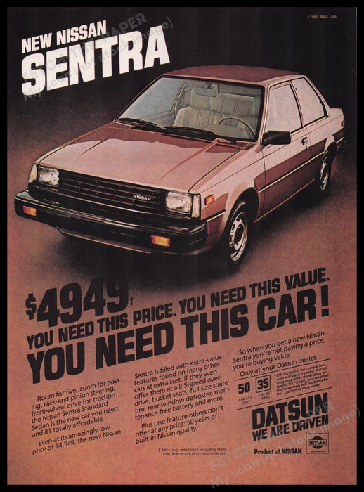 Nissan Sentra 1980s Print Advertisement Ad 1982 Fetch the Paper!