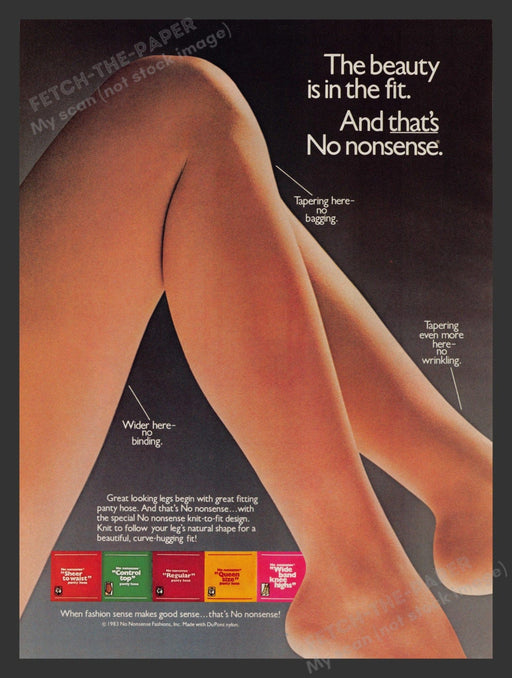 No Nonsense 1980s Print Advertisement Ad 1983 Pantyhose Hosiery Legs Fashion Fetch the Paper!