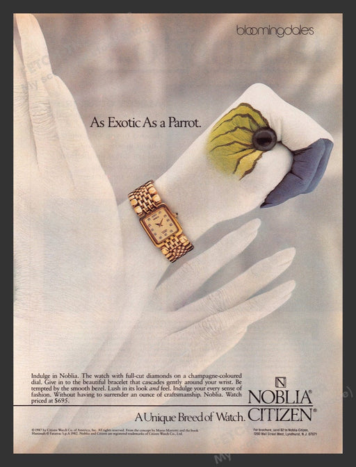 1988 Noblia Citizen Watch Parrot Hands Print Advertisement Ad