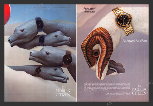 1987 Noblia Citizen Watch Ram & Seals Hands Print Advertisement Ad