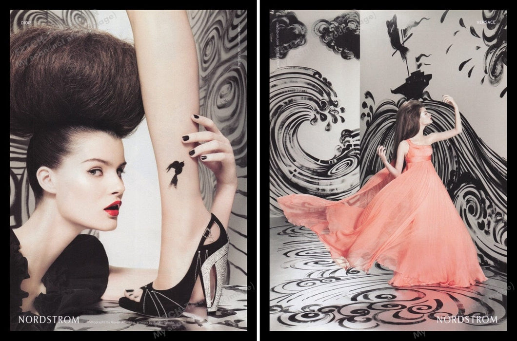 Nordstrom Dior & Versace 2000s Print Advertisement Ad Front & Back Page 2008 Leg Fetch the Paper!