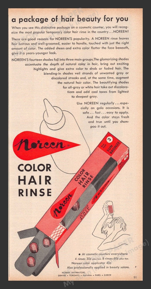 1956 Noreen Color Hair Rinse Print Advertisement Ad