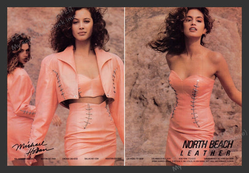 1988 North Beach Leather Cindy Crawford Christie Turlington Print Advertisement