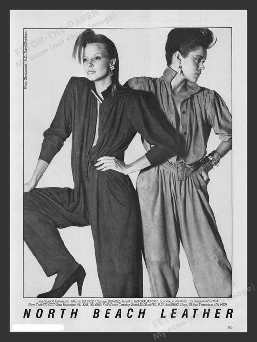 North Beach Leather Fashion Jumpsuits Models 1980s Print Advertisement 1983 Fetch the Paper!