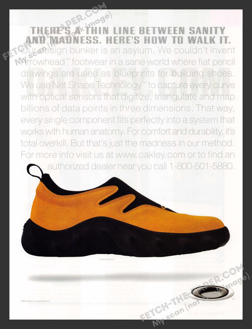 2001 Oakley Arrowhead Footwear Print Advertisement.