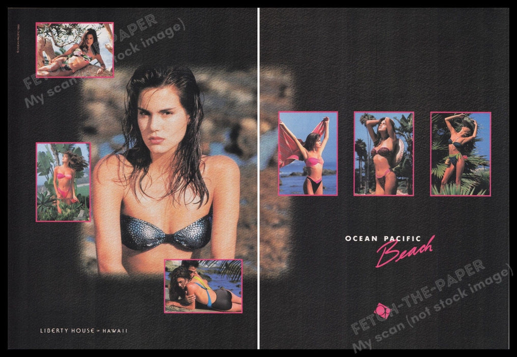 Ocean Pacific Beach Swimwear 1980s Print Advertisement (2 pages) 1989 Bikinis Fetch the Paper!