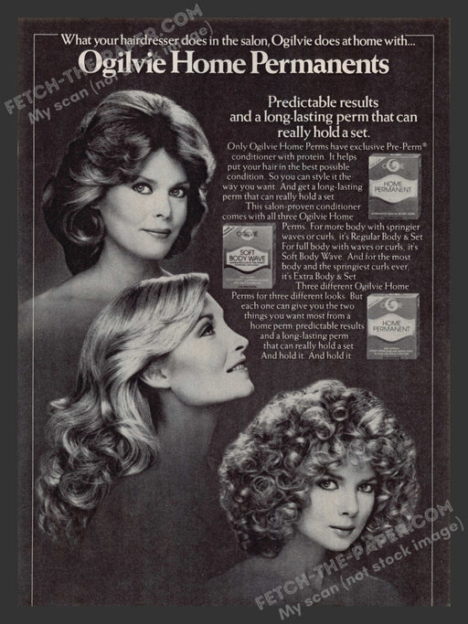 1982 Print Advertisement Ogilvie Home Permanents Hair 1980s Styles Ad.