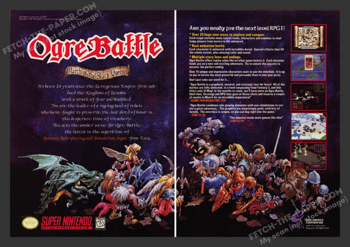 1994 Print Advertisement 2 Page Ogre Battle: March of the Black Queen Video Game Ad.