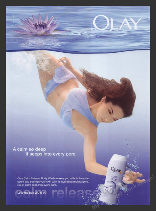 Olay 2000s Print Advertisement 2007 Body Wash Model Underwater Lavender Fetch the Paper!