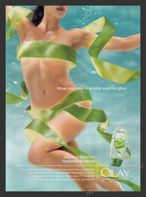 Olay 2000s Print Advertisement 2007 Body Wash Naked Ribbons Water Fetch the Paper!