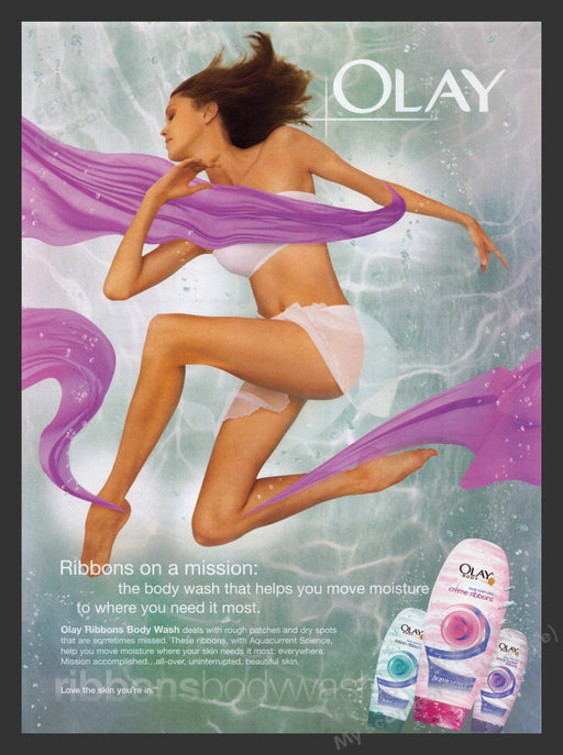 Olay Body Ribbons 2000s Print Advertisement 2008 Pink Water Model Fetch the Paper!