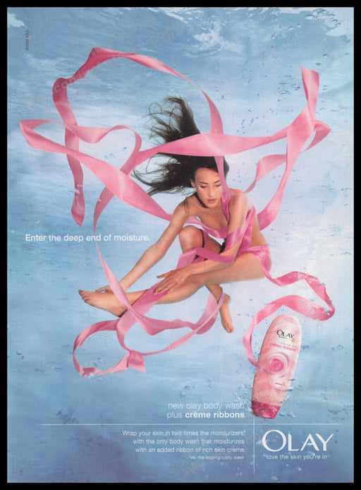 Olay Creme Body Wash Pink Ribbons 2000s Print Advertisement Ad 2006 Underwater Fetch the Paper!