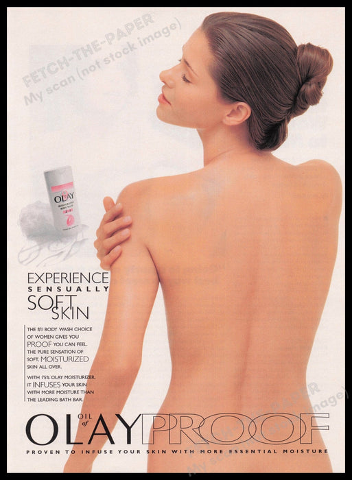 Olay Proof Soft Skin 1990s Print Advertisement Ad 1998 Bare Back Fetch the Paper!