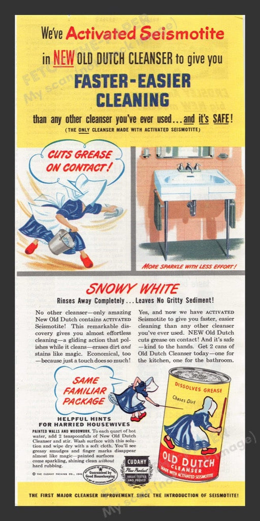 1949 Old Dutch Cleanser Seismotite Snowy White Color Print Advertisement Ad