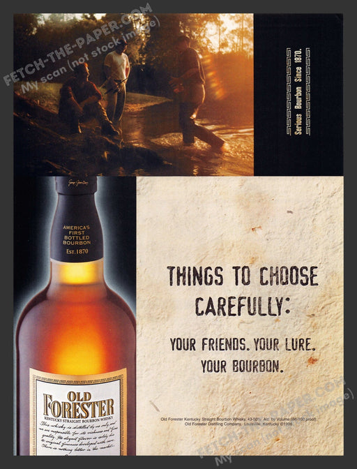 1998 Print Advertisement Old Forester Bourbon Whisky Men Fishing Alcohol Ad.