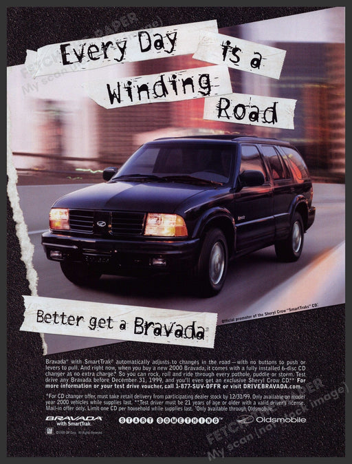 Oldsmobile Bravada SUV 1990s Print Advertisement Ad 1999 City Driving Fetch the Paper!