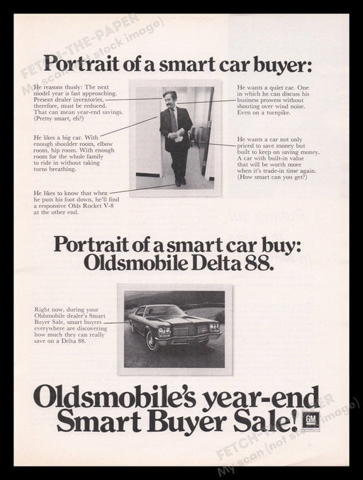 Oldsmobile Delta 88 1970s Print Advertisement Ad 1972 Smart Car Buyer Fetch the Paper!